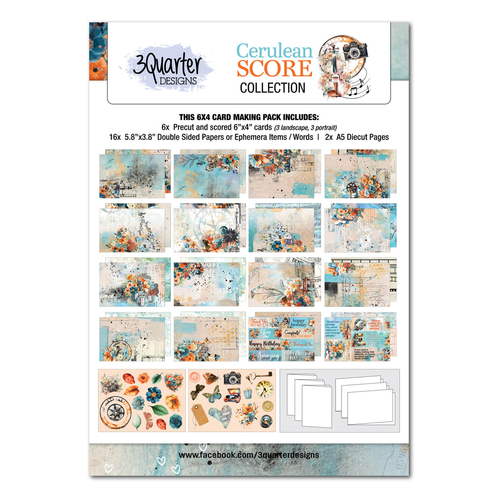 3Quarter Designs Cerulean Score 6x4 Card Pack