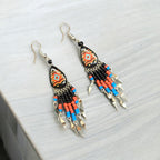 Small Sized Southwestern Black and Red Teardrop Earrings
