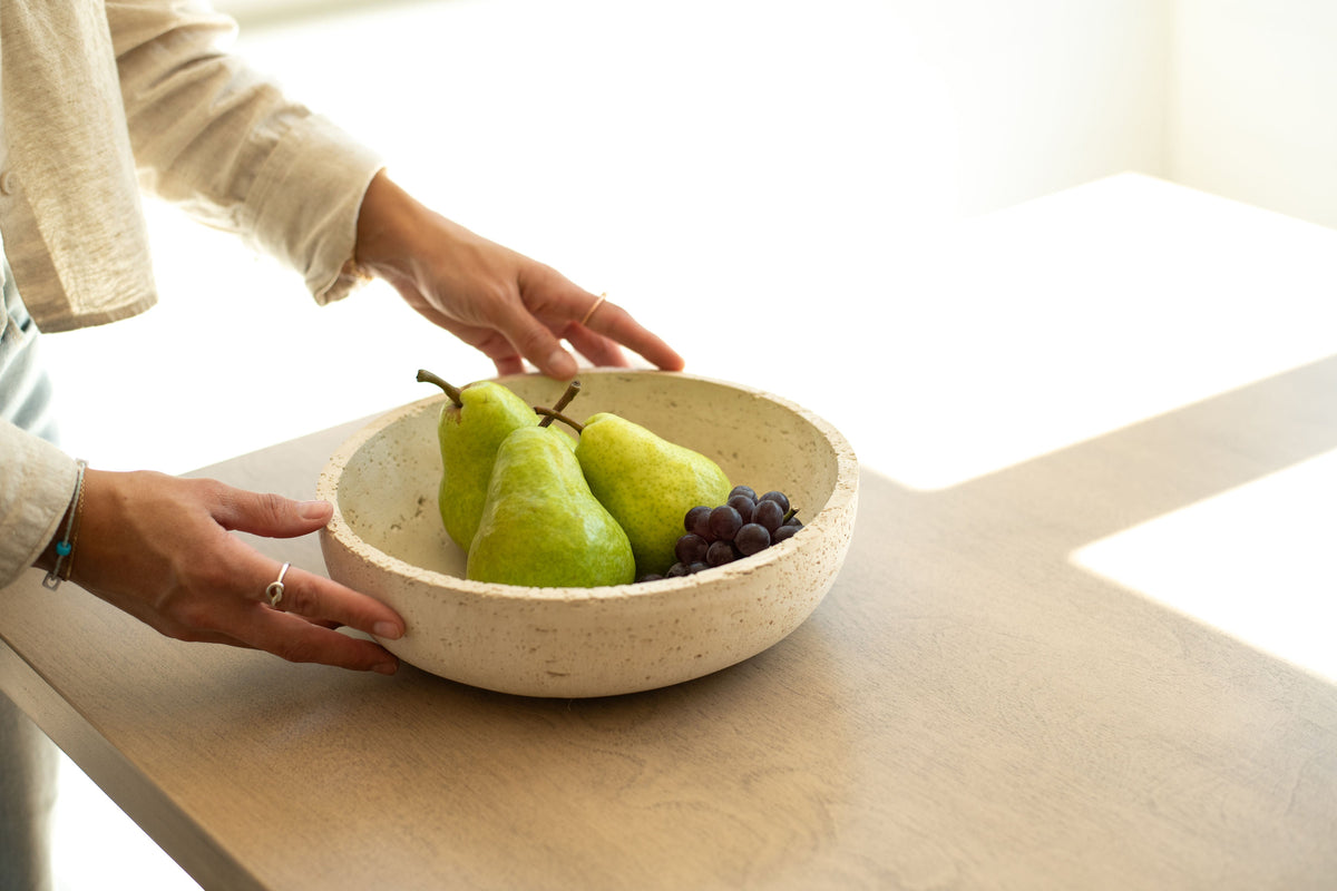 Travertine and Lava Rock Fruit Bowl