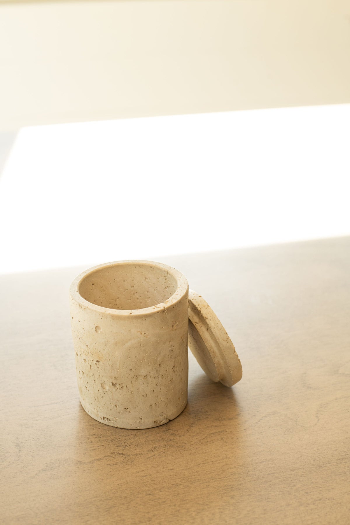 Travertine and Lava Rock Jar with Lid