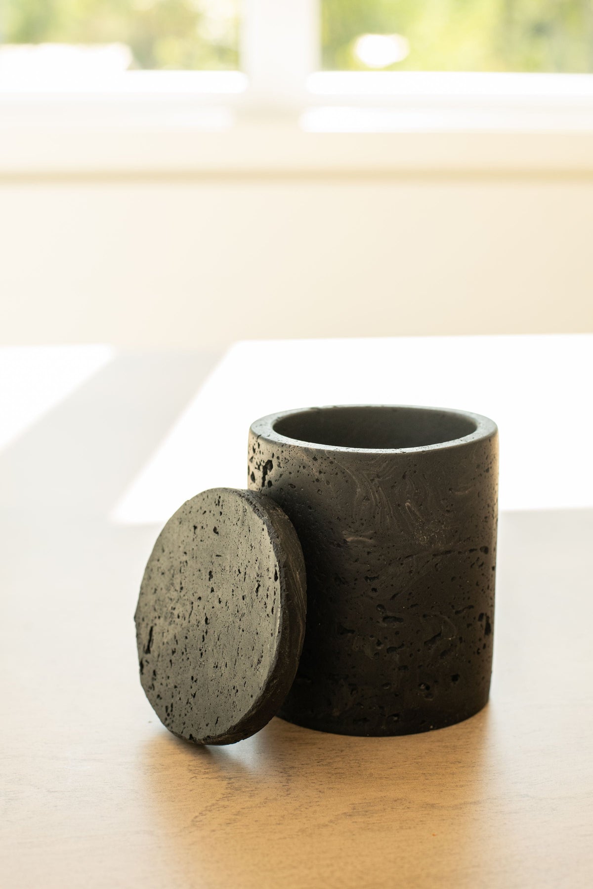 Travertine and Lava Rock Jar with Lid