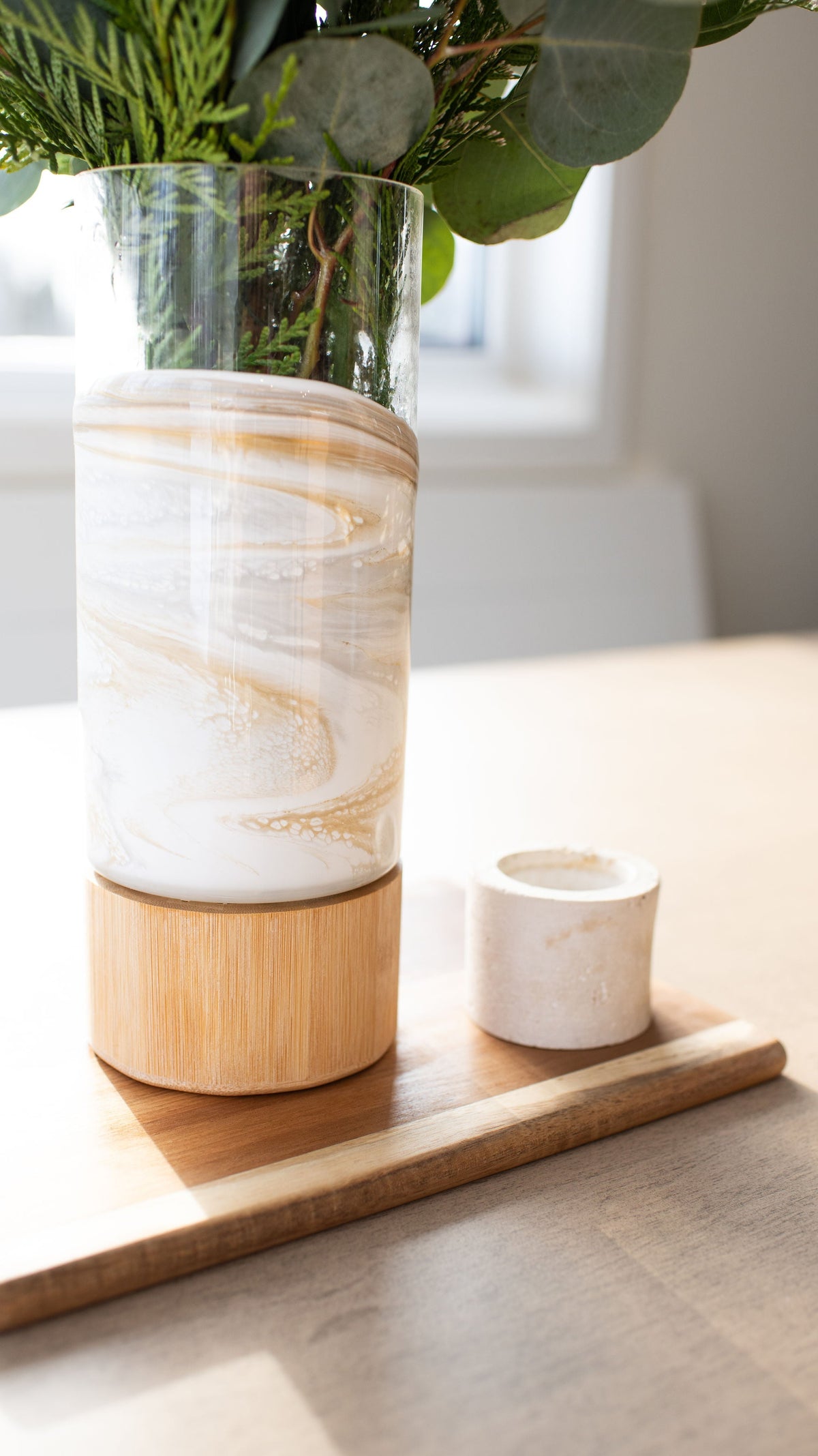 Resin Accented Vase with Bamboo Base