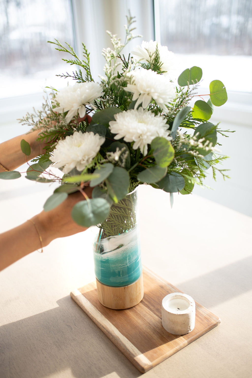 Resin Accented Vase with Bamboo Base