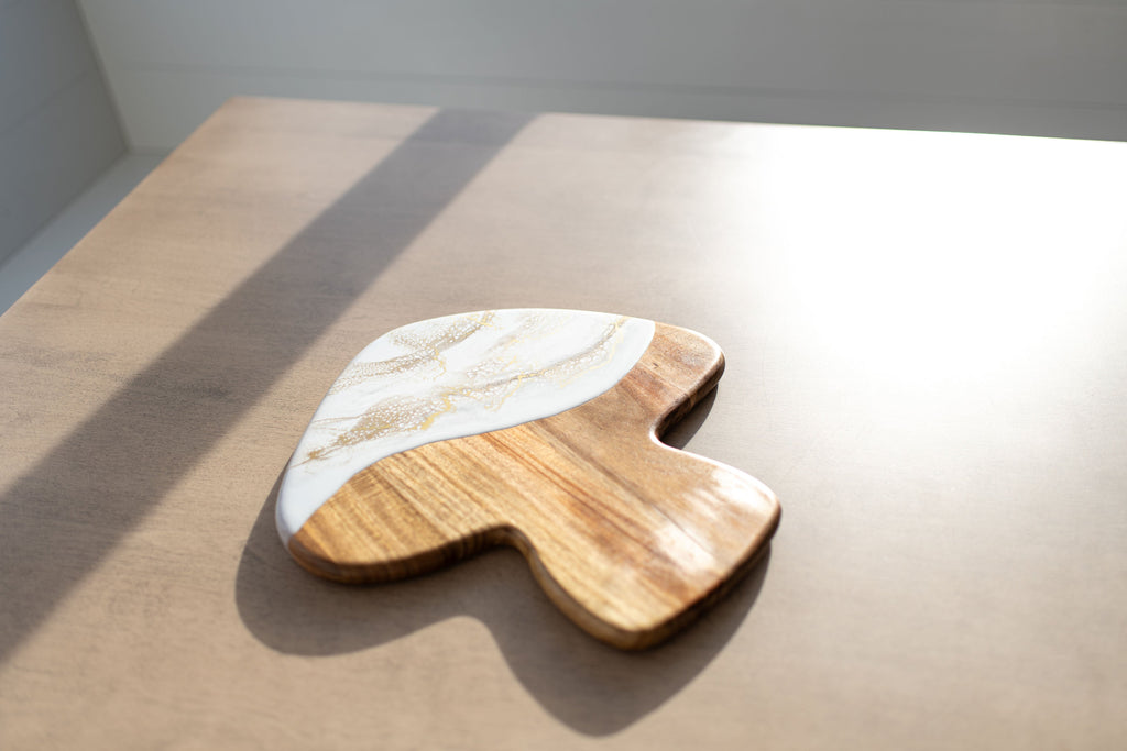 Mushroom Shaped Acacia Cheese Board and Ceramic Tray
