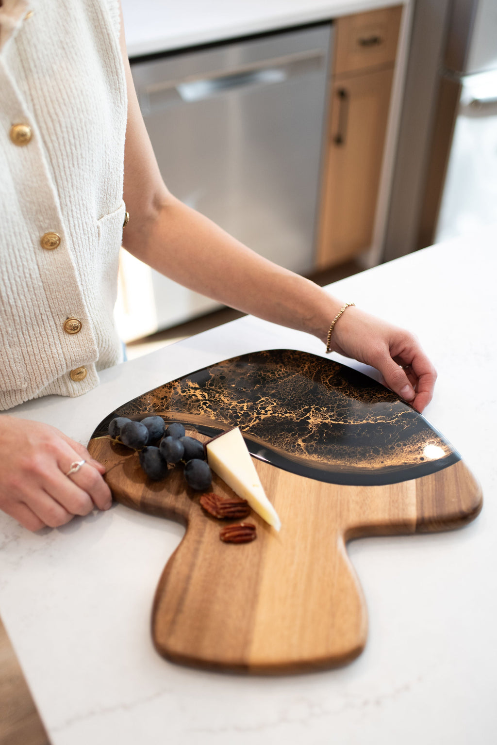 Mushroom Shaped Acacia Cheese Board and Ceramic Tray