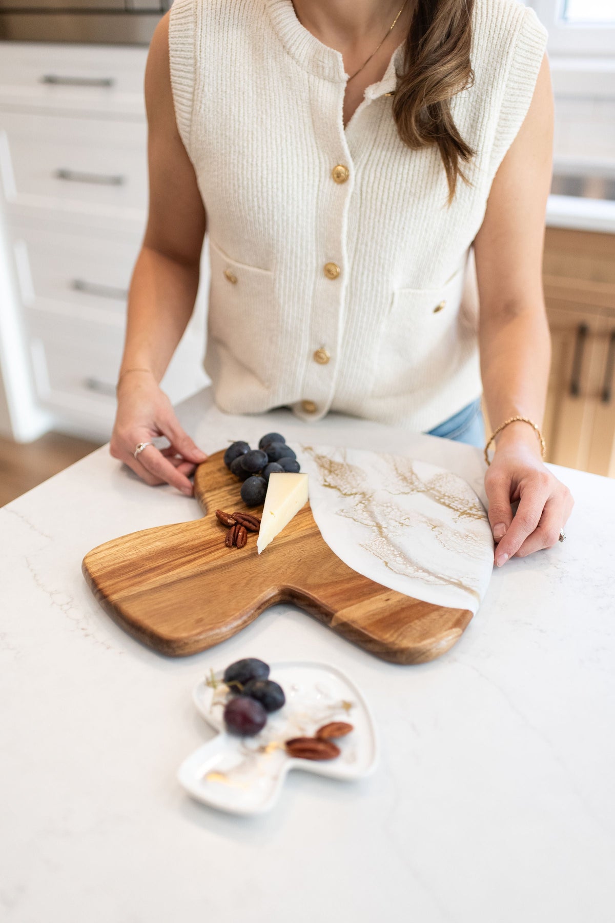 Mushroom Shaped Acacia Cheese Board and Ceramic Tray
