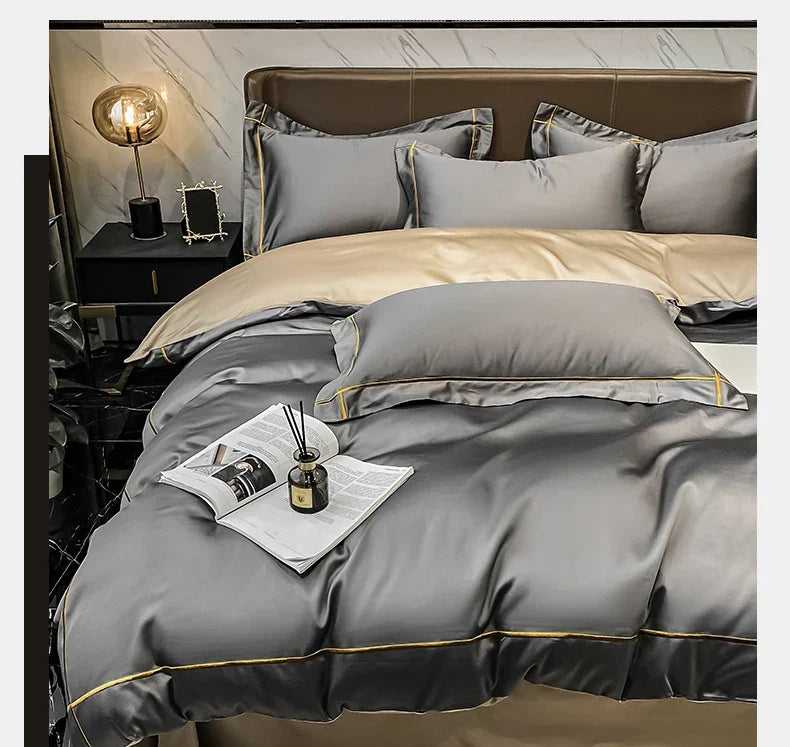 Royal Retreat Fine Gold Embroidered 600 TC Duvet Set - Purple/Dark Grey/White/Steel Blue/Light Grey/Jade Green/Peach Pink/Champagne/Blue/Beige/Aqua Green/Emerald Green