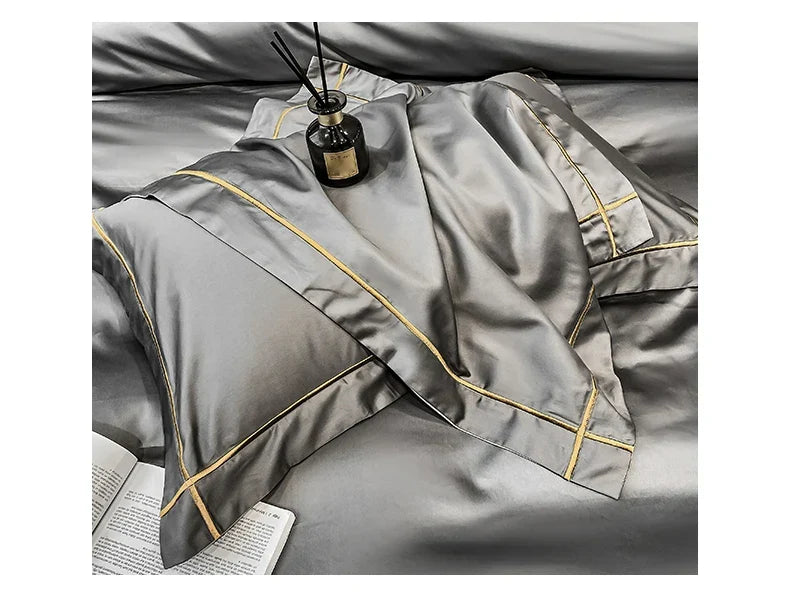 Royal Retreat Fine Gold Embroidered 600 TC Duvet Set - Purple/Dark Grey/White/Steel Blue/Light Grey/Jade Green/Peach Pink/Champagne/Blue/Beige/Aqua Green/Emerald Green