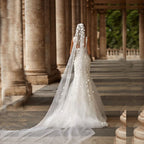 Elegant 2-in-1 Wedding Dress – Floral Embroidery Lace, Square Collar & Removable Train, Custom Made