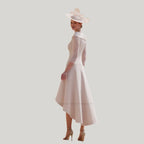 Elegant A-Line Mother of the Bride Dress – V-Neck Tea-Length Gown with Beaded 3/4 Sleeves | Wedding & Party Wear