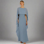 Blue Chiffon Mother of Bride Dress with Zipper Back