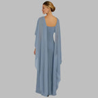Blue Chiffon Mother of Bride Dress with Zipper Back