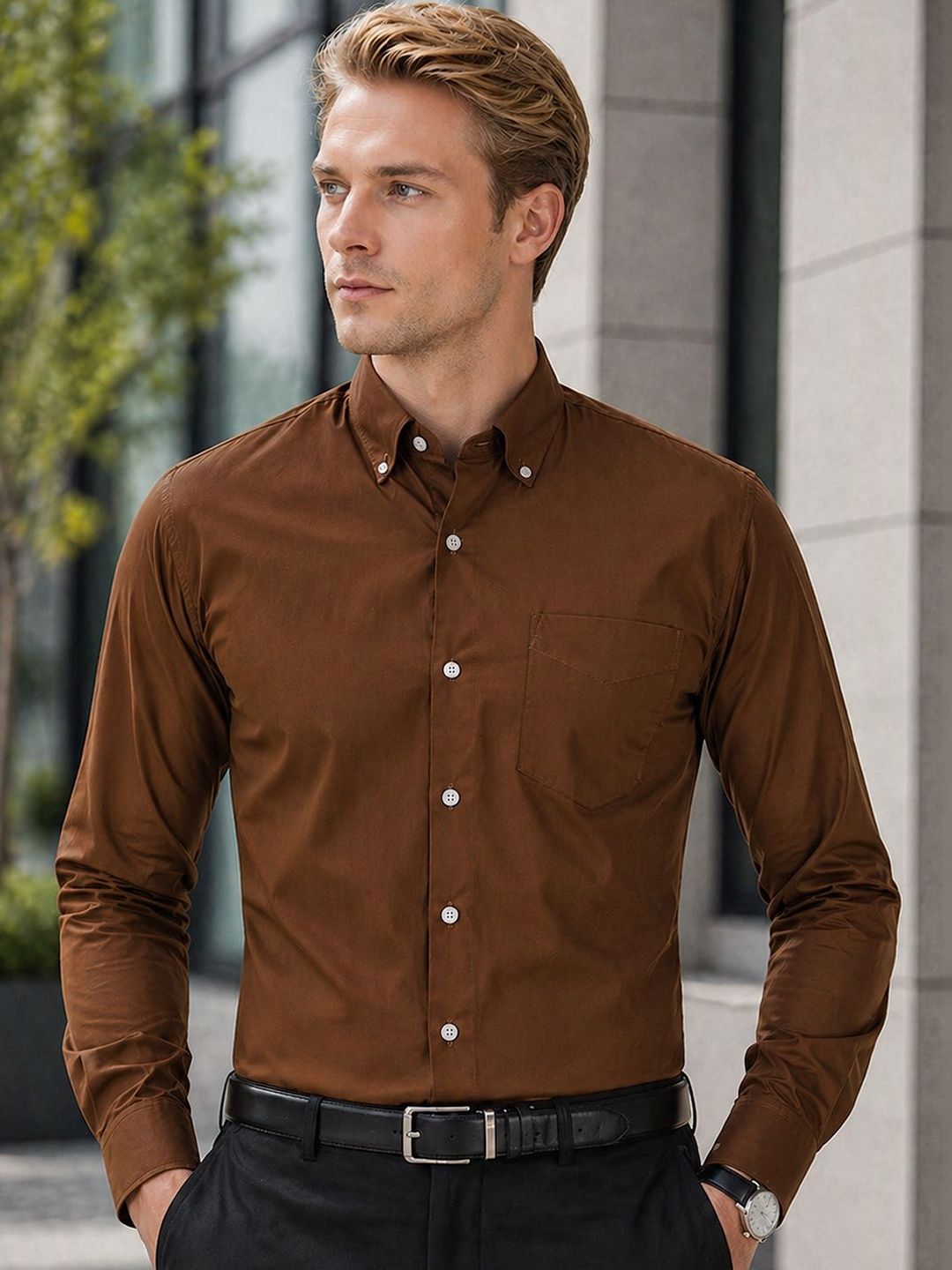 Esmoriz Solid Cotton Button Down Formal Men's Shirt - Multiple Colors Available