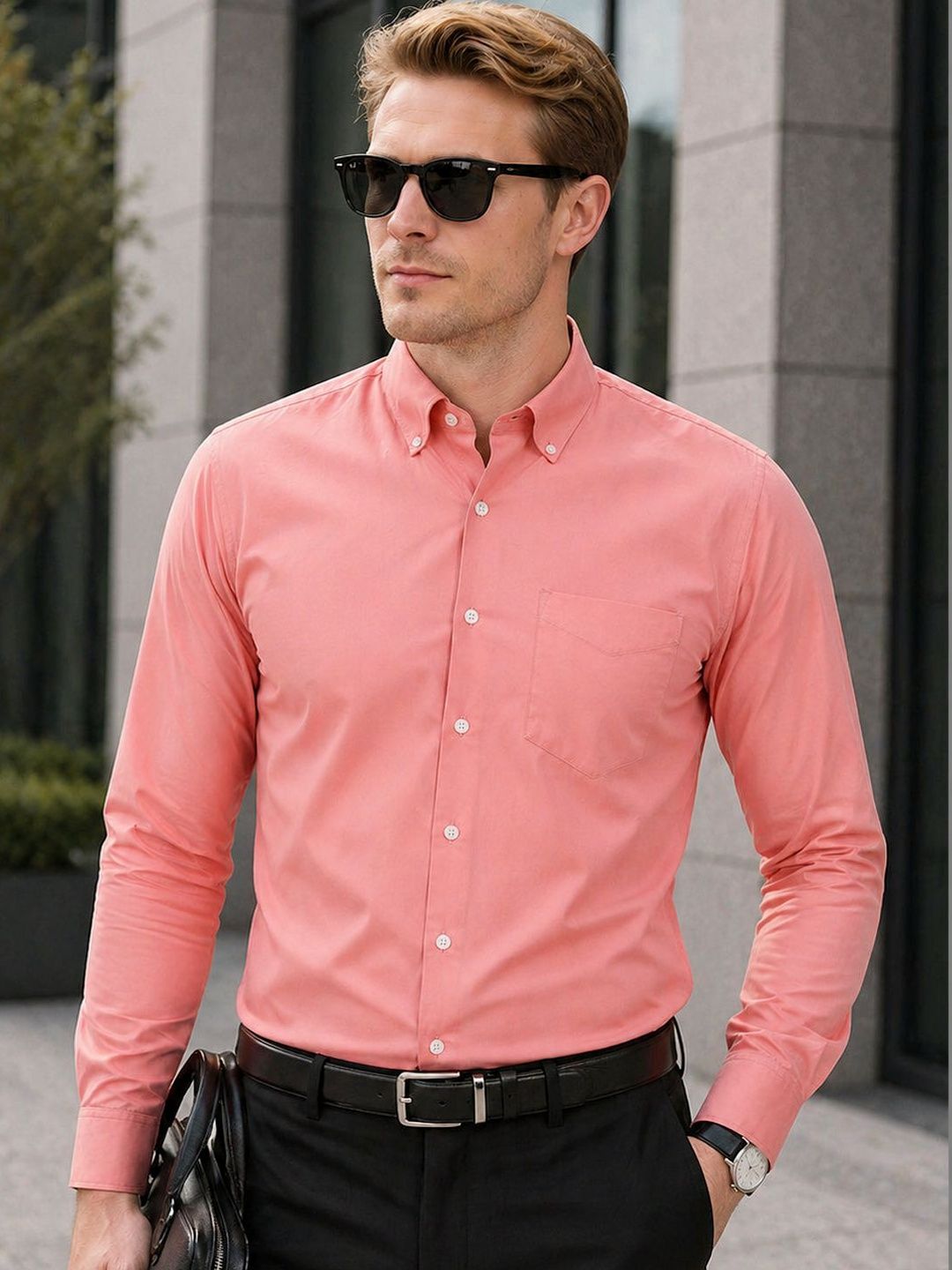 Esmoriz Solid Cotton Button Down Formal Men's Shirt - Multiple Colors Available