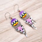 Purple and Yellow Southwestern Round Shaped Dangle Earrings