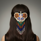 Butterfly Beaded Barrettes with Fringes Brown& White
