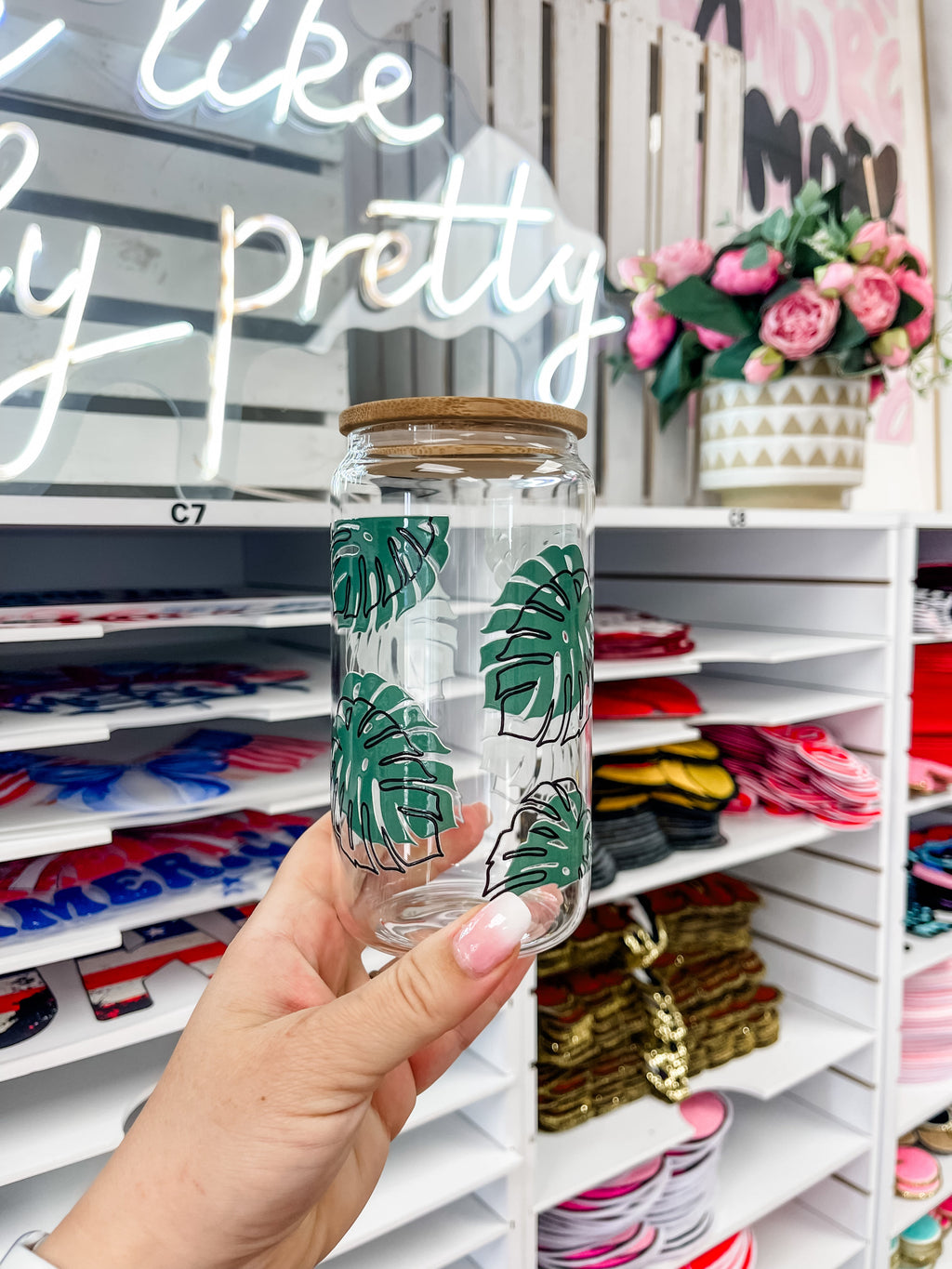 Monstera Iced Coffee Glass