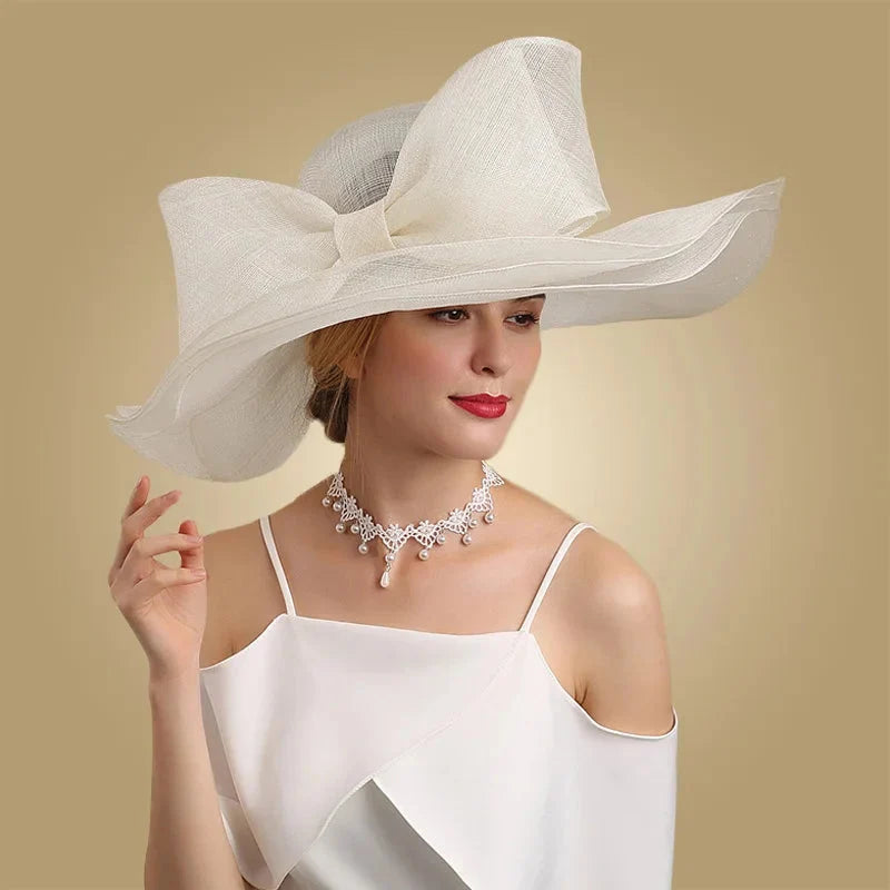 Elegant Black And White Fascinator Hats For Wedding Church Sinamay Hats With Big Bowknot Kentucky Derby Hat Fedora Tea Party