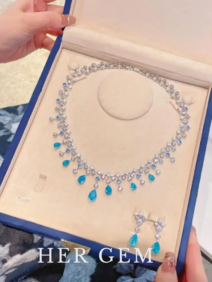 Fashion aquamarine 925 Sterling Silver Water Drop Necklace Cultivate Sapphire Blue Necklace Pendants Plated Gold Necklace
