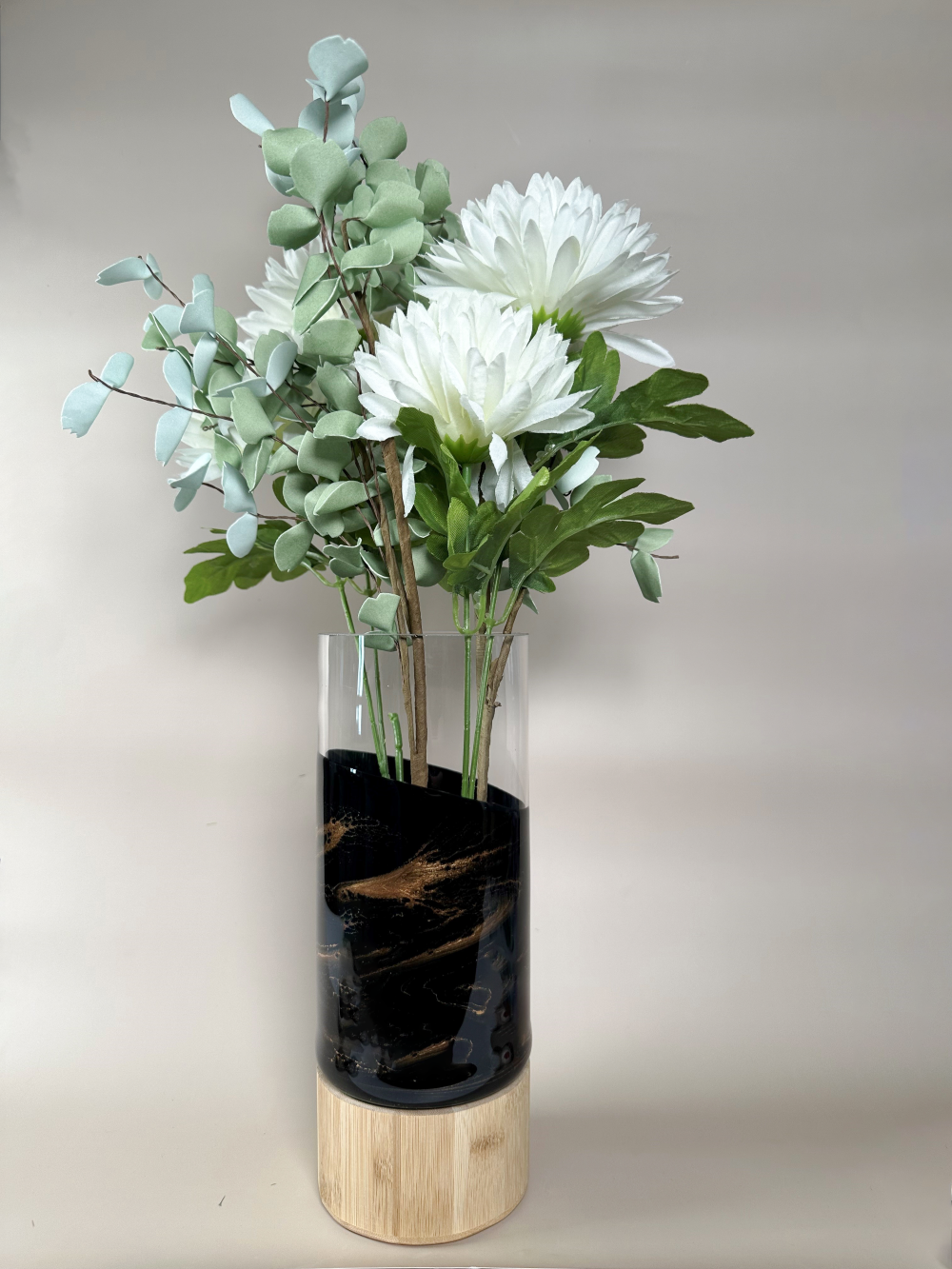 Resin Accented Vase with Bamboo Base