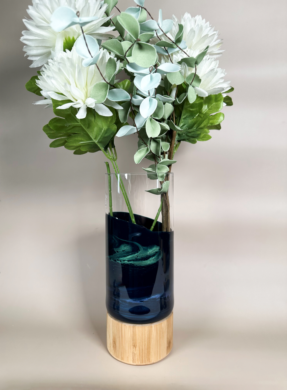 Resin Accented Vase with Bamboo Base