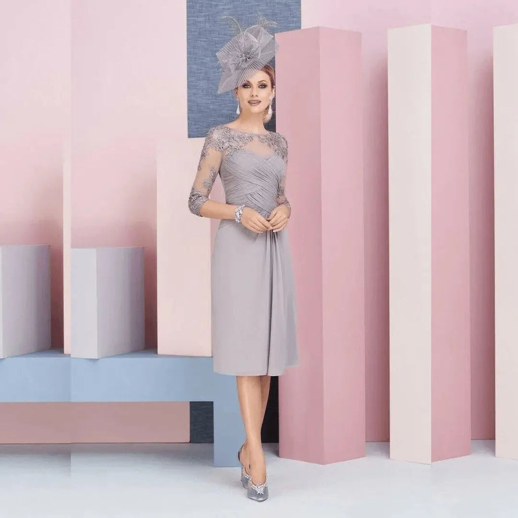 Gray Lace Chiffon Mother of Bride Dress with Jacket
