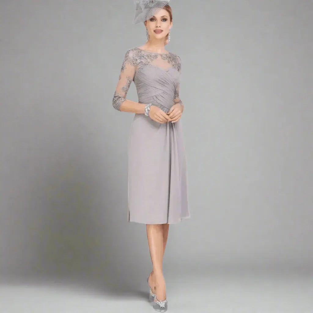 Gray Lace Chiffon Mother of Bride Dress with Jacket