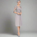 Gray Lace Chiffon Mother of Bride Dress with Jacket