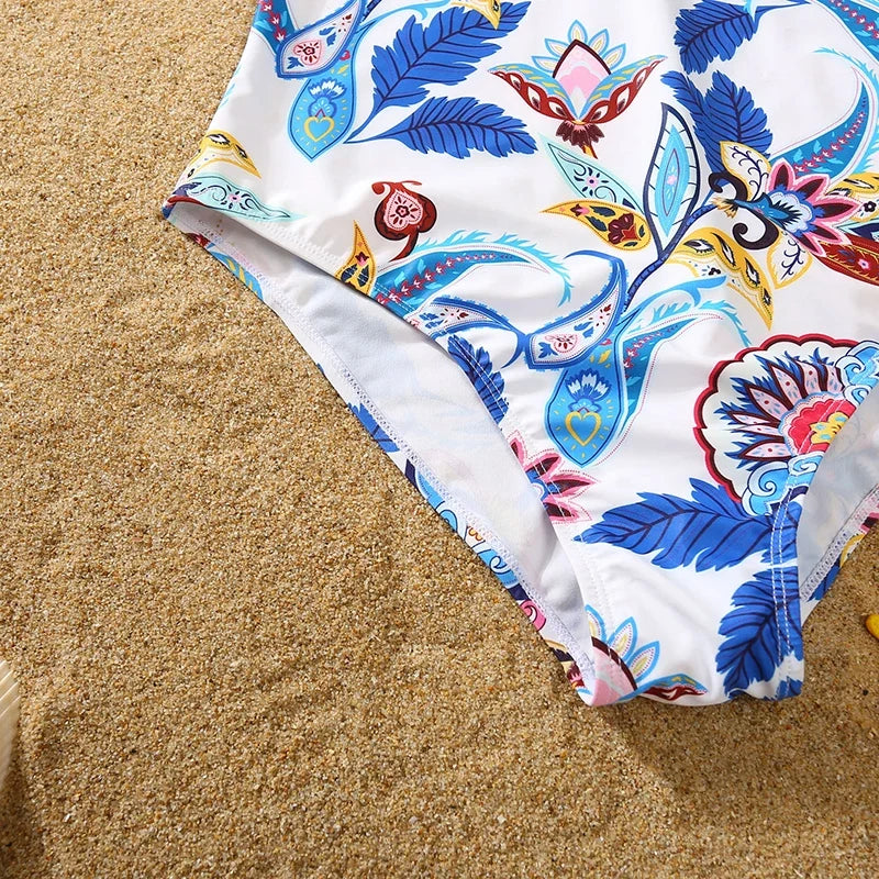 Family Matching Floral Swimwear – Mommy & Me Swimsuits and Men’s Boy Swim Trunks for Beach Holidays