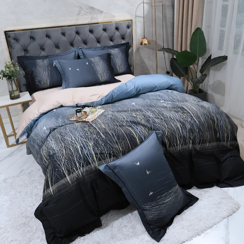 Wild Whimsy 600 TC Floral Cotton Duvet Set - Navy Blue