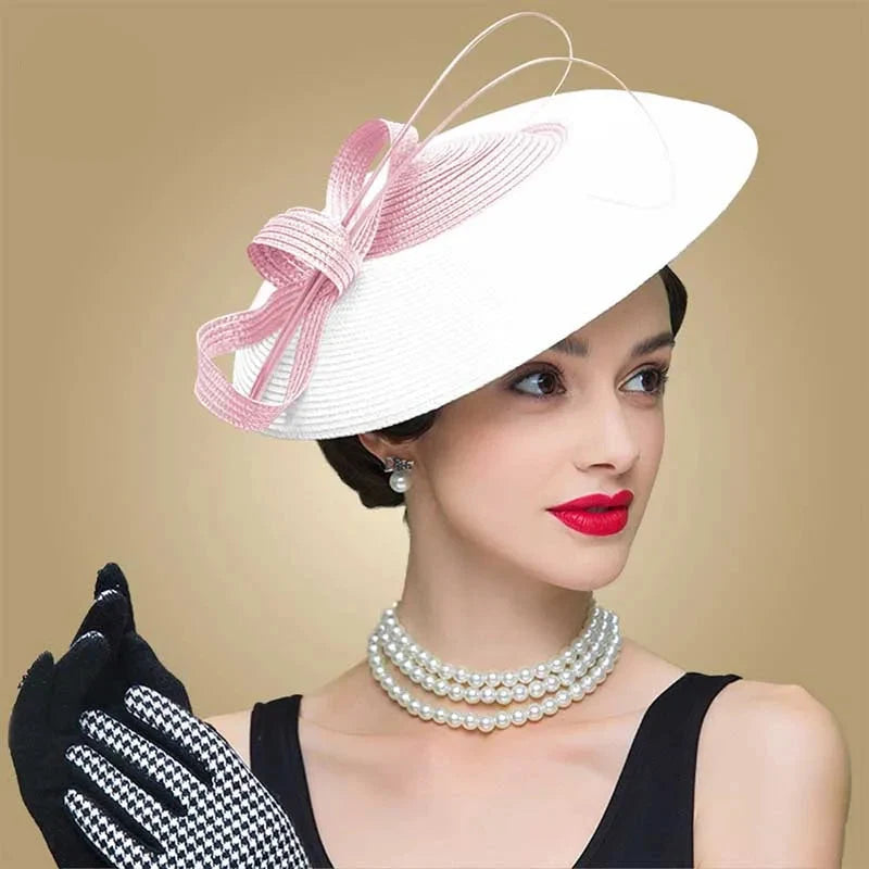 Fascinators Black and White Wedding Pillbox Hat for Women – Vintage Straw Fedora, Elegant Church Dress Hat, Sinamay Derby Hat