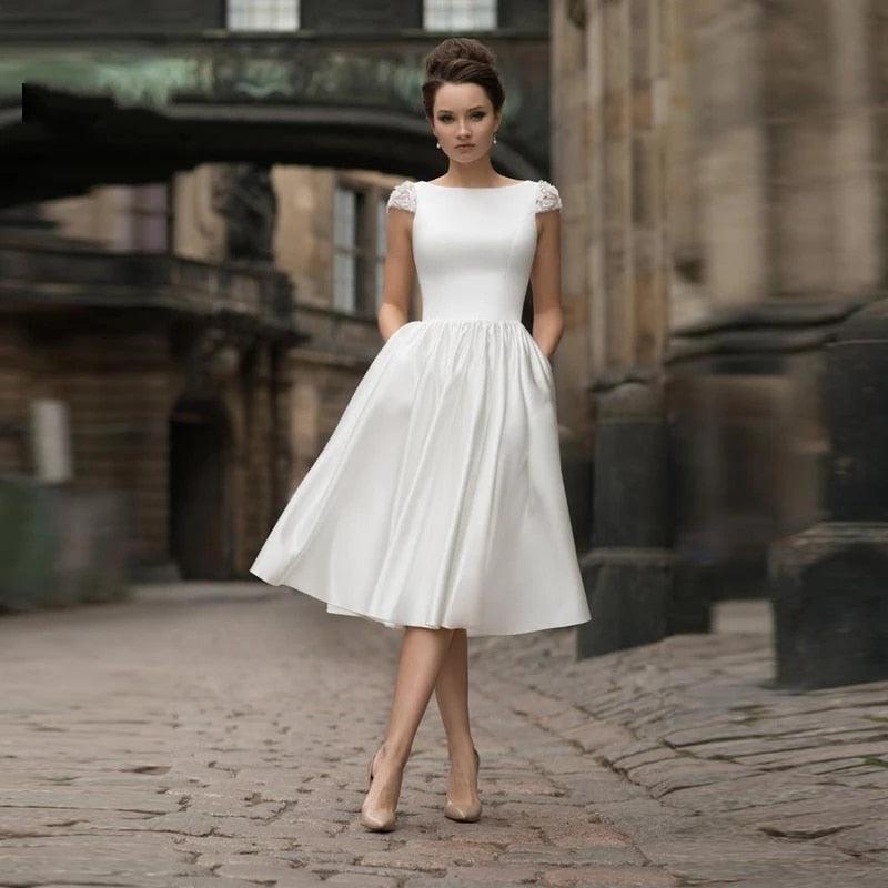 Classic Cap Sleeve Wedding Dress – Short Sleeve, Backless & Romantic, Custom Made