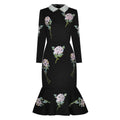 Autumn Runway Elegant Black Mermaid Dress – Beaded Turn-Down Collar, Rose Embroidery, Hot Drilling, Slim Fit Package Hip Women’s Dress