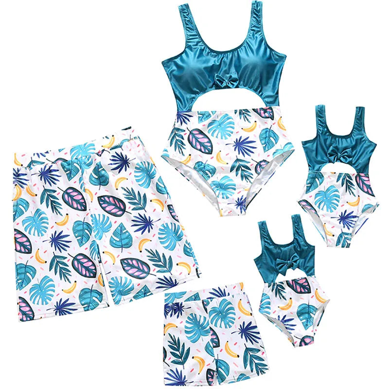 Family Matching Swimsuits  |  Striped Summer Swimwear Set for Mother, Daughter, Father & Son | Mommy and Me Bikini & Swim Shorts