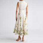 2025 Summer Advanced Design Beige Sleeveless Maxi Dress with Bow Belt and Turn-Down Collar