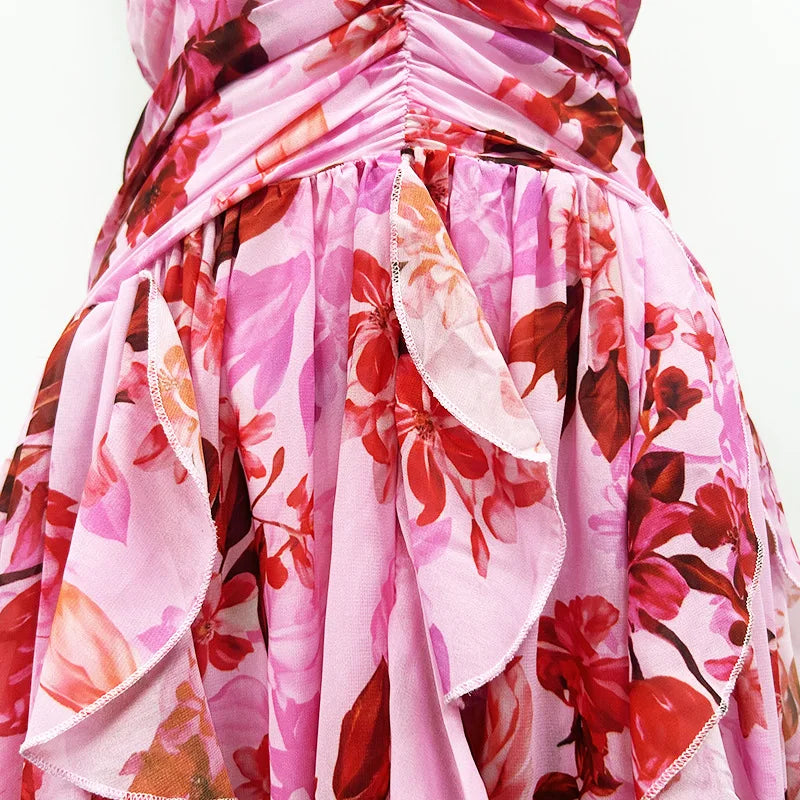 2026 Sexy Halter Floral Maxi Dress  -  Sleeveless Fit & Flare Party Gown with Ruffles