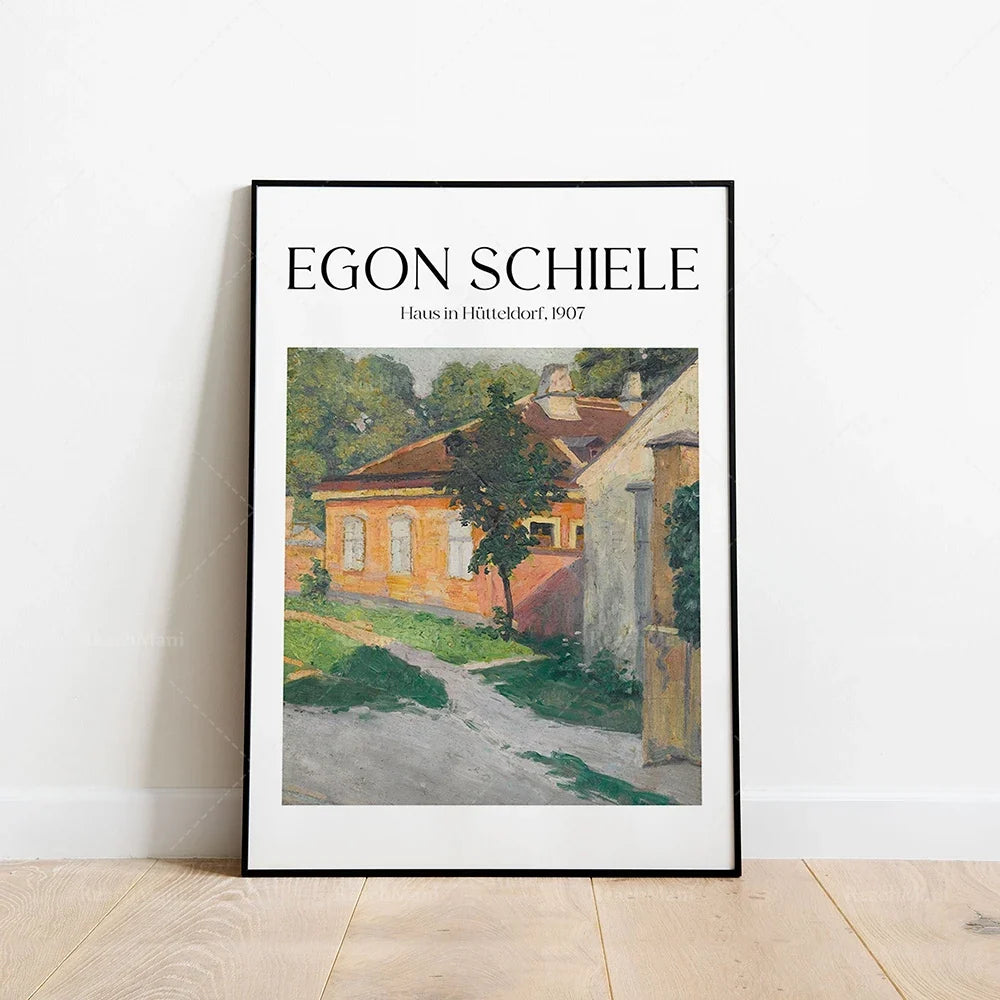 Egon Schiele - Self-portrait with head bowed, self-portrait with physalis, portrait of Dr. Hugo Kohler decorating poster