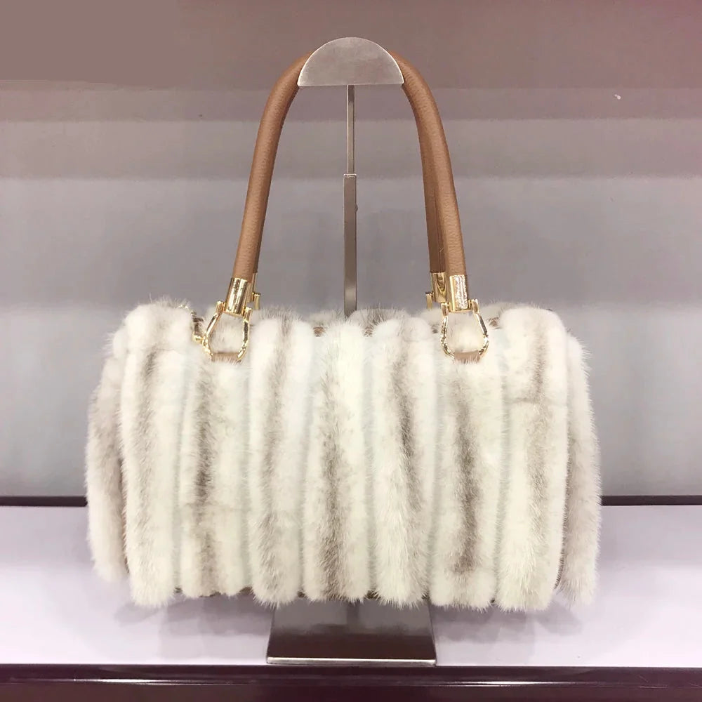 Fur Bag Women Natural Mink Fur Handbag Ladies Winter Warm Crossbody Bags Famous Brand Large Capacity Shoudler Clutch New