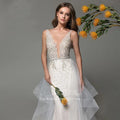 Sexy Mermaid Wedding Dress – Detachable Train, Beaded V-Neck & Backless Design, Custom Made