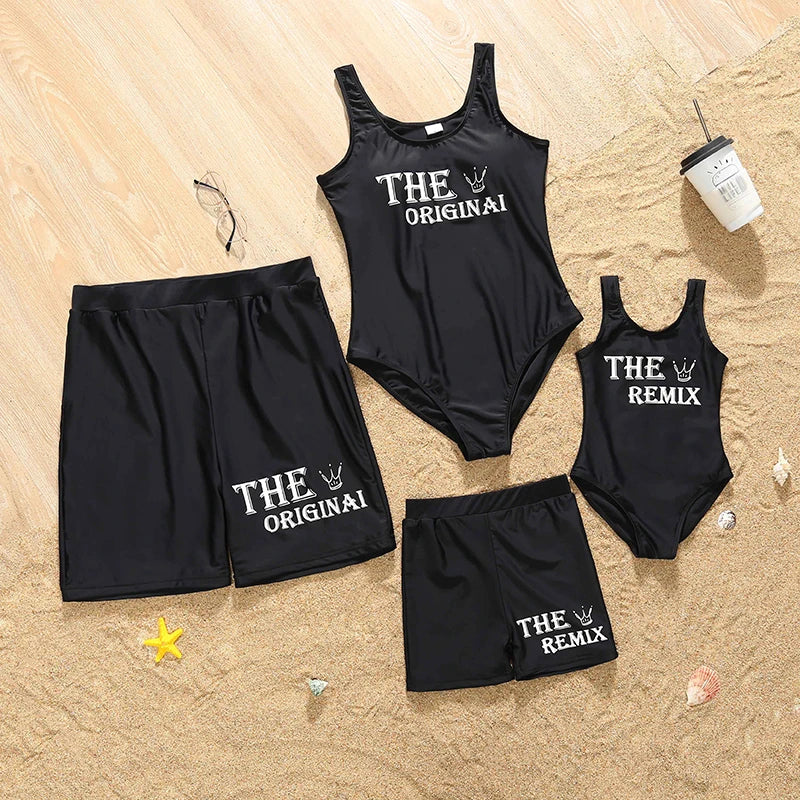 Family Matching Floral Swimwear – Mommy & Me Swimsuits and Men’s Boy Swim Trunks for Beach Holidays