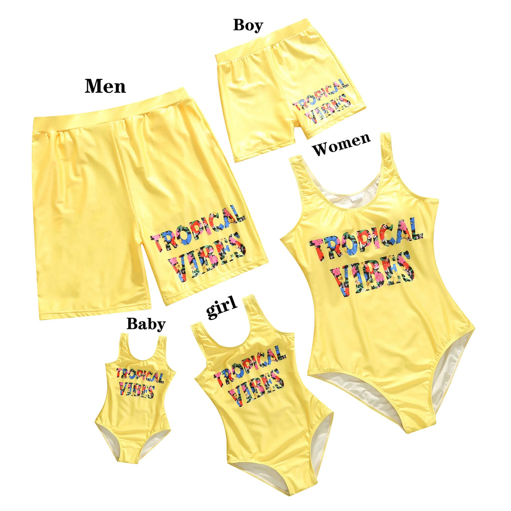 Family Matching Floral Swimwear – Mommy & Me Swimsuits and Men’s Boy Swim Trunks for Beach Holidays
