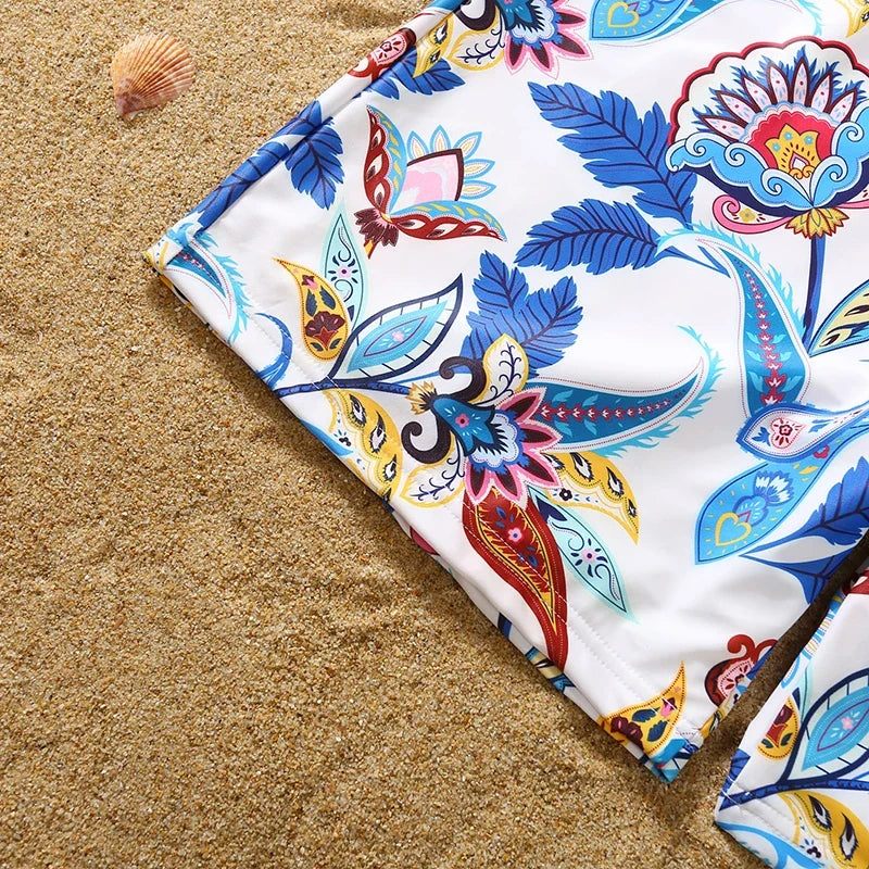 Family Matching Floral Swimwear – Mommy & Me Swimsuits and Men’s Boy Swim Trunks for Beach Holidays