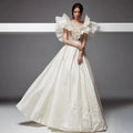 Satin A-Line Wedding Gown – Sleeveless V-Neck with Ruched Details, Custom Made