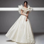 Satin A-Line Wedding Gown – Sleeveless V-Neck with Ruched Details, Custom Made