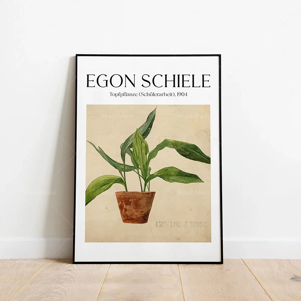 Egon Schiele - Self-portrait with head bowed, self-portrait with physalis, portrait of Dr. Hugo Kohler decorating poster