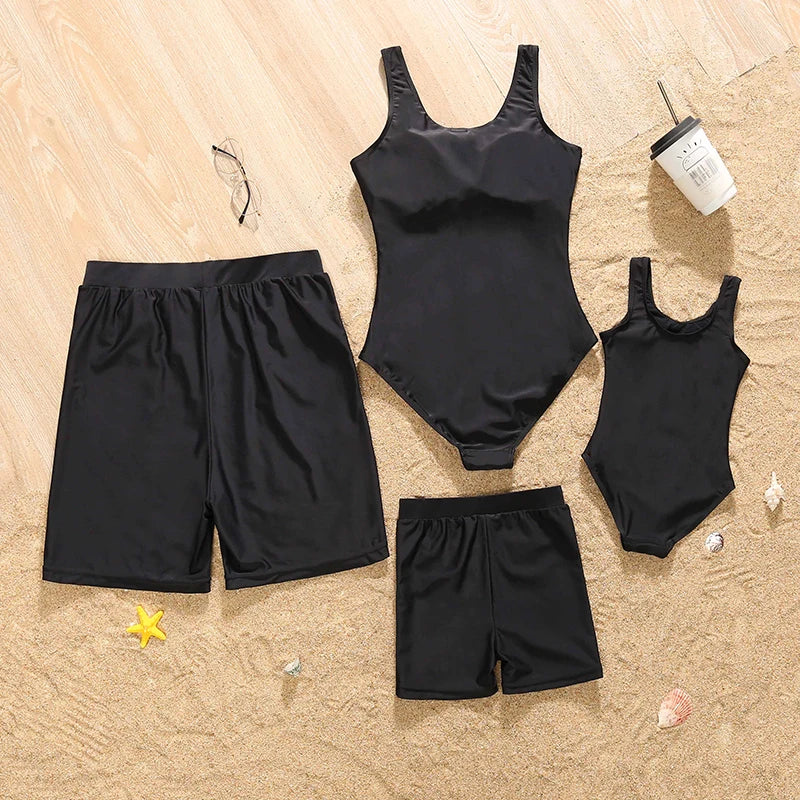 Family Matching Floral Swimwear – Mommy & Me Swimsuits and Men’s Boy Swim Trunks for Beach Holidays