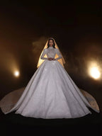 Modest High-Neck Wedding Dress – Long Sleeves with Sparkling Sequins & Beads, Custom Made