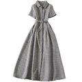 Elegant Bird Print Lattice Shirt Dress – Short Sleeve Designer Style for Spring & Summer