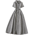 Elegant Bird Print Lattice Shirt Dress – Short Sleeve Designer Style for Spring & Summer