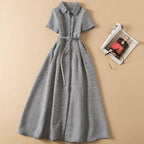 Elegant Bird Print Lattice Shirt Dress – Short Sleeve Designer Style for Spring & Summer